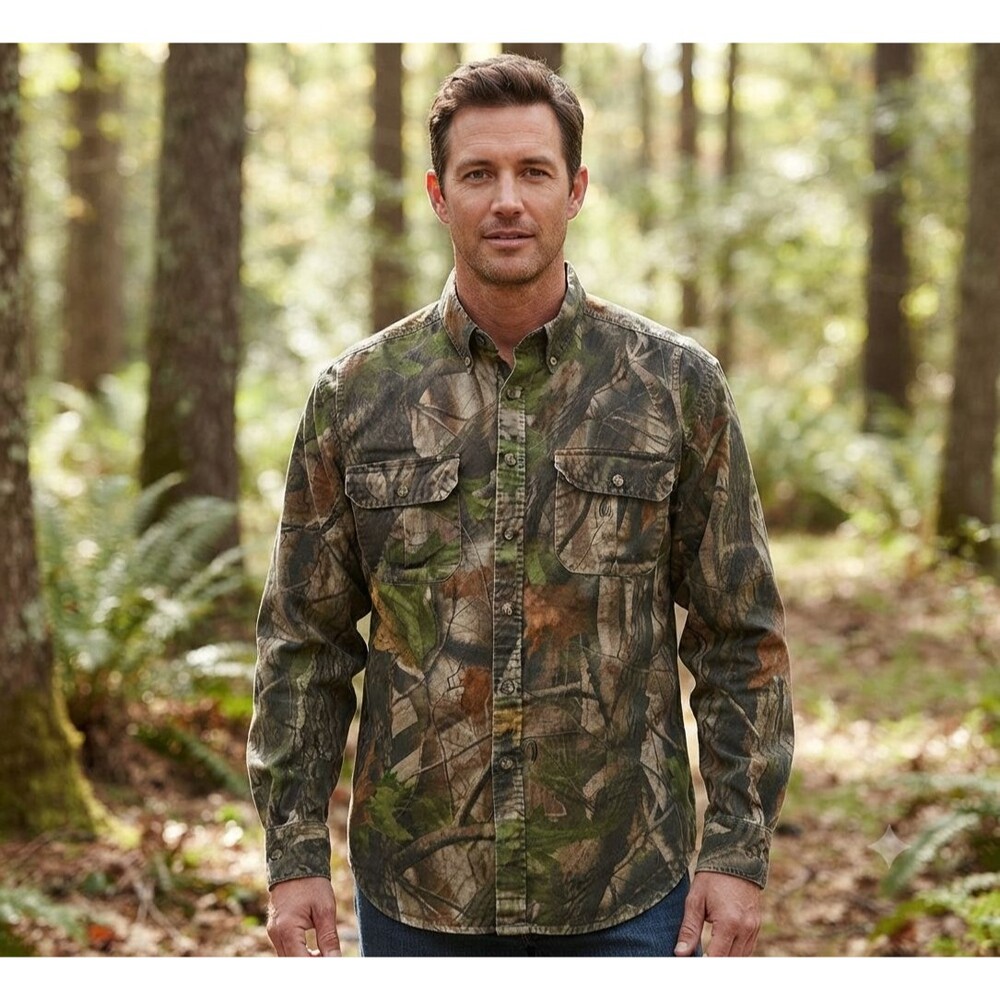 Vintage Wells Creek Realtree Camo Shirt Men L Heavy Cotton Button Up Hunting Y2K